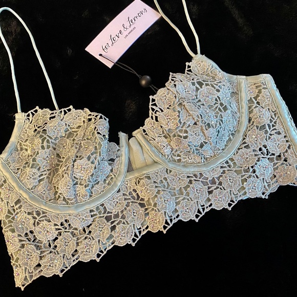 For Love and Lemons 🍋 GORGEOUS Rhinestone Twinkle Crochet Rose Bustier - Picture 1 of 9